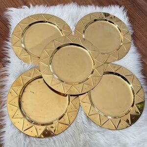 Vintage | Set Of 5 Brass Chargers Plates Holiday Serving Party Dinner Hosting